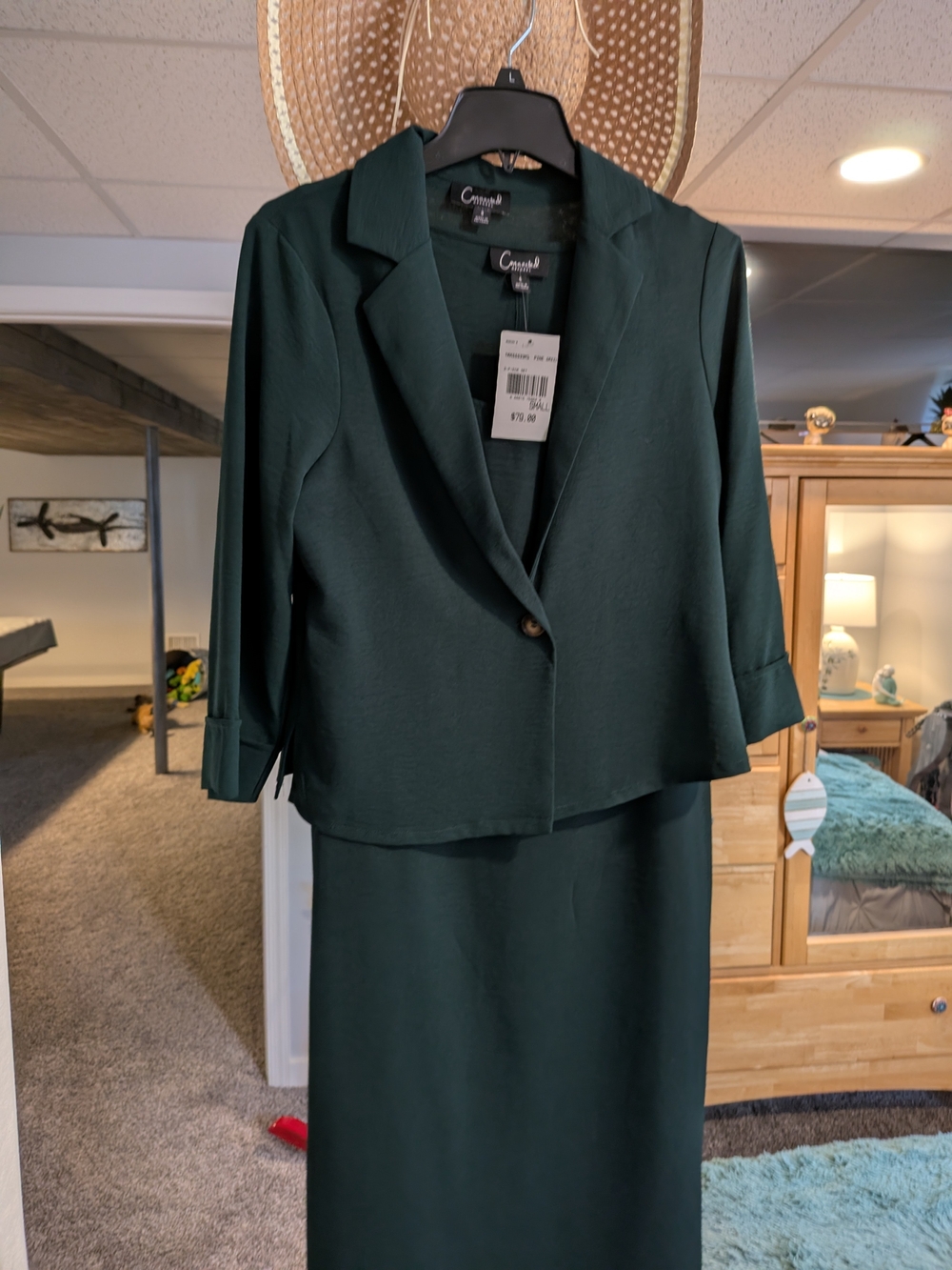 Connected Apparel Pine Green Scoop Dress With Jacket